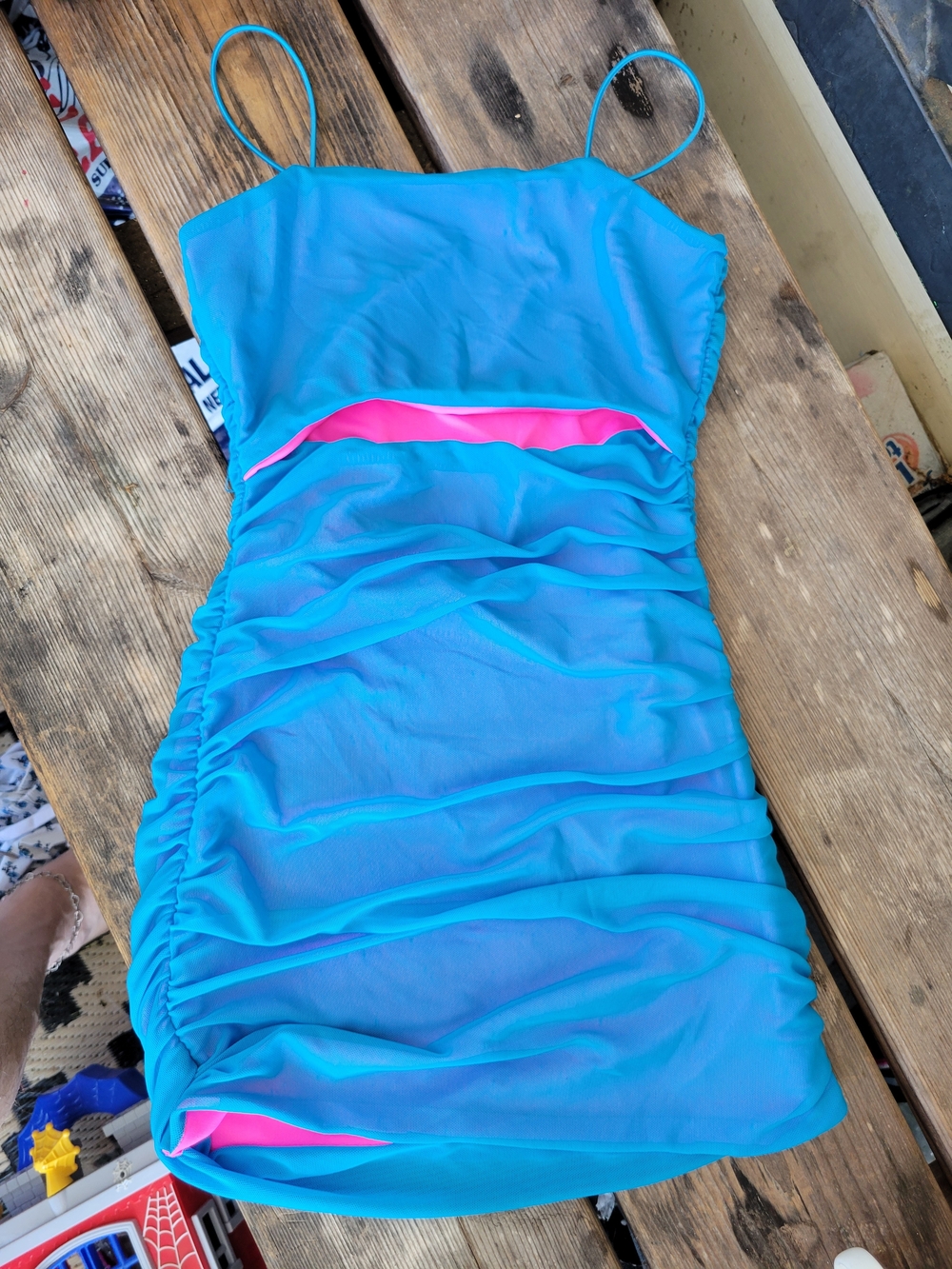THEME Girls SZ S EUC Liv Blue Pink Reversible Mesh Cut Out party Dress